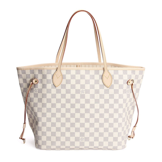 1907efa567dde590a888bafd88f5fcd8.jpg Louis Vuitton N51107 Neverfull MM Shoulder Bag Damier Azur Canvas - Image 1