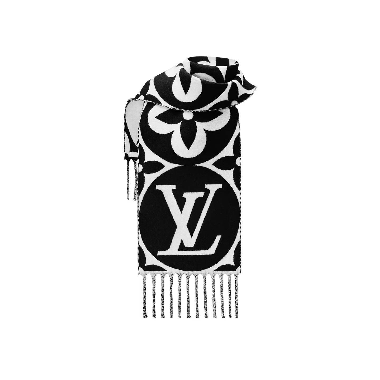 louis-vuitton-lv-medallion-scarf-s00-scarves-M79212_PM1_Interior-view.jpg Louis Vuitton Black M79212 FLIGHT MODE LV Medallion Scarf - Image 1