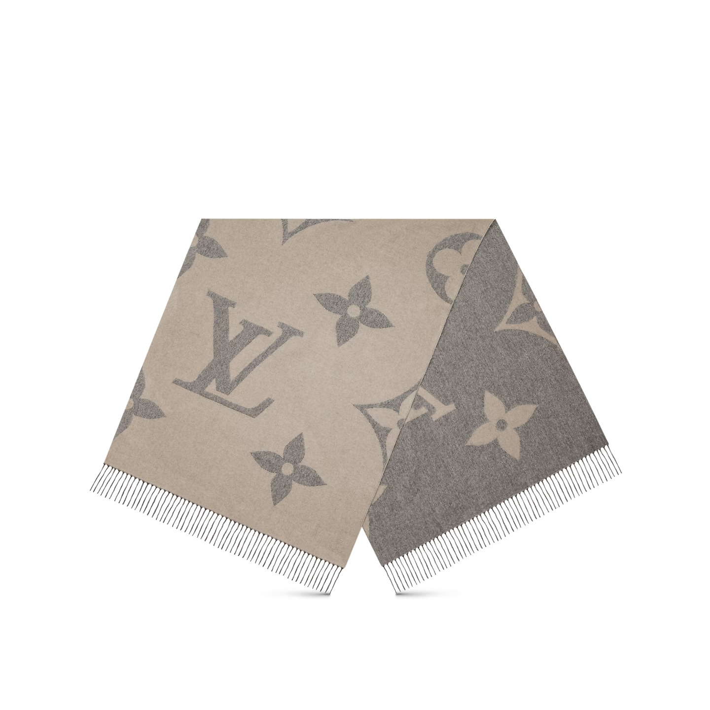 louis-vuitton-mng-giant-scarf-s00-new-this-season-M77951_PM2_Front-view.jpg Louis Vuitton Light Grey M77951 MNG Giant Scarf - Image 1