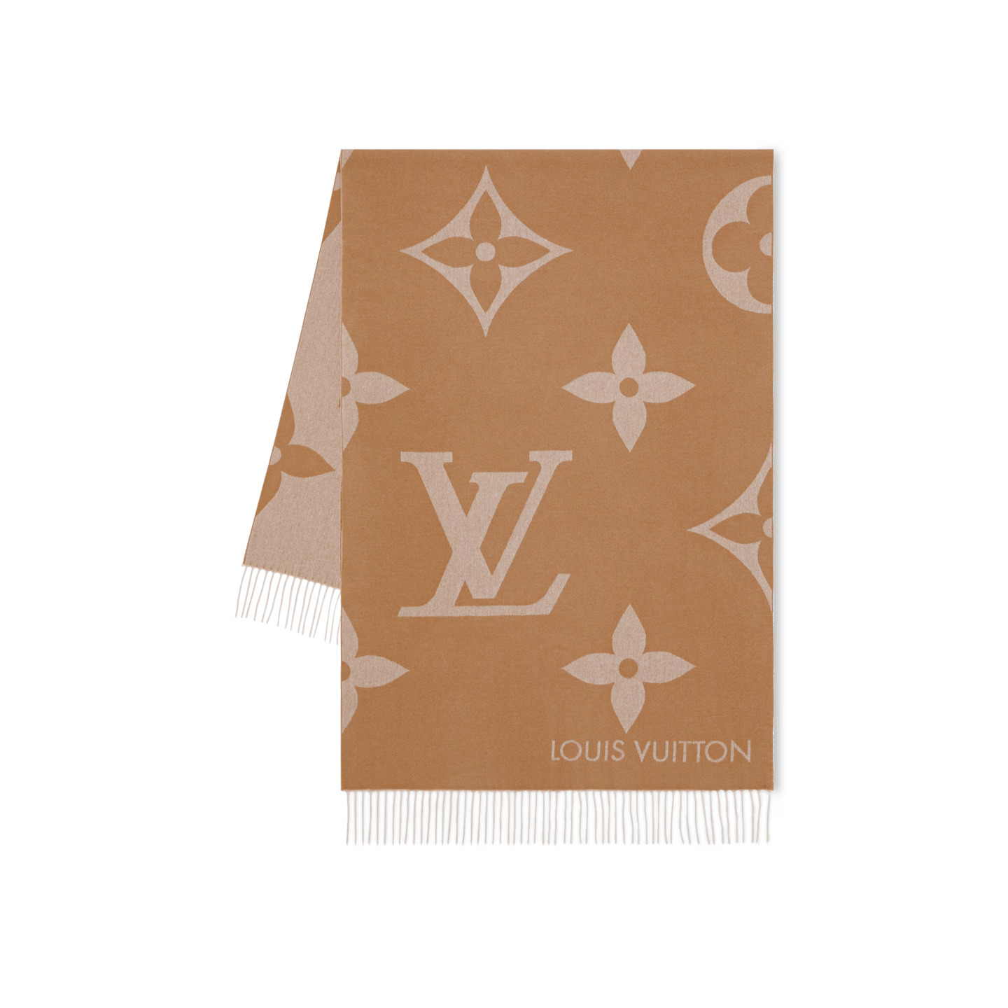louis-vuitton-mng-giant-scarf-s00-new-this-season-M79198_PM2_Front-view.jpg Louis Vuitton Hazelnut M79198 MNG Giant Scarf - Image 1