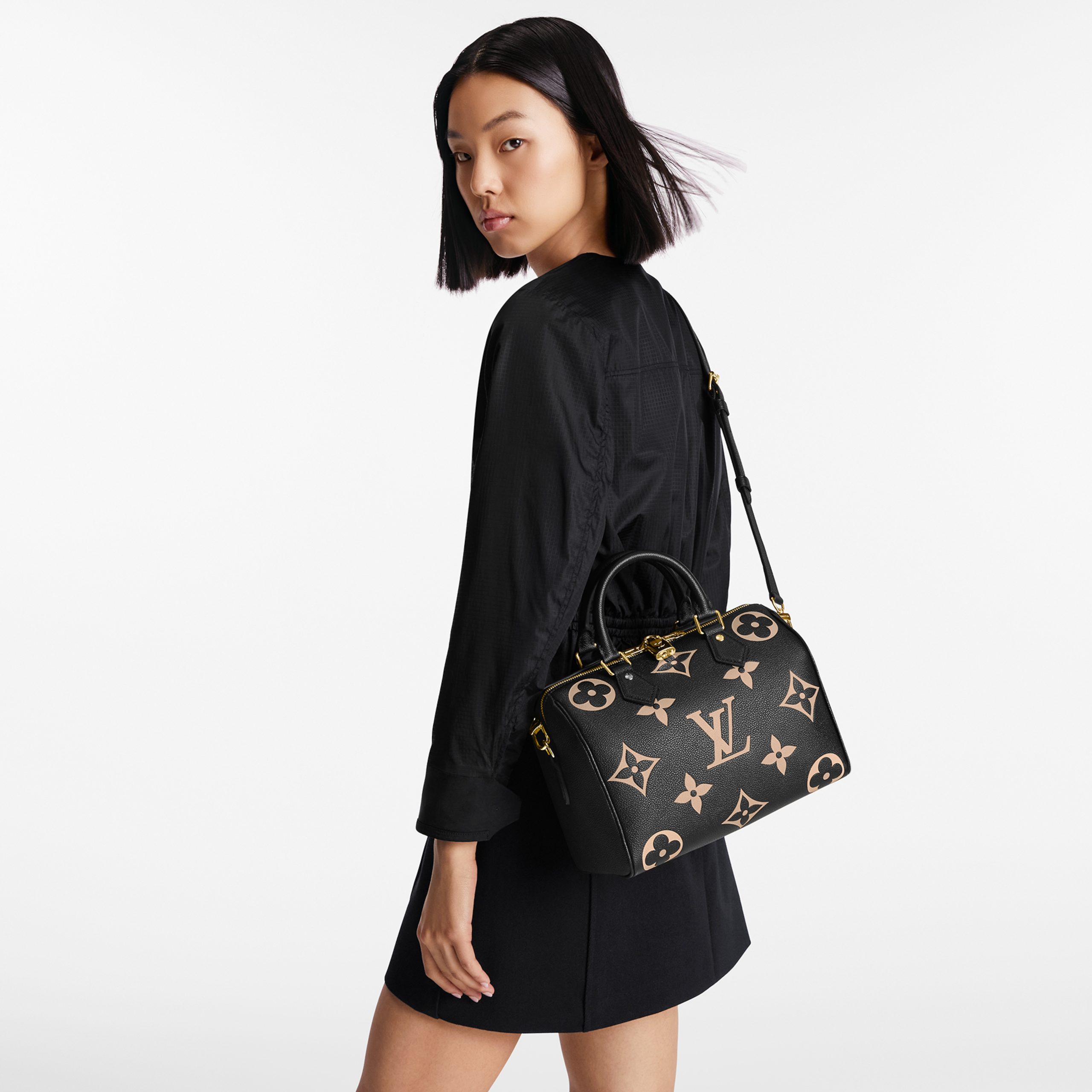 Louis Vuitton M58947 Speedy Bandoulière 25 Bicolor Monogram Empreinte Leather Black Beige - Image 4
